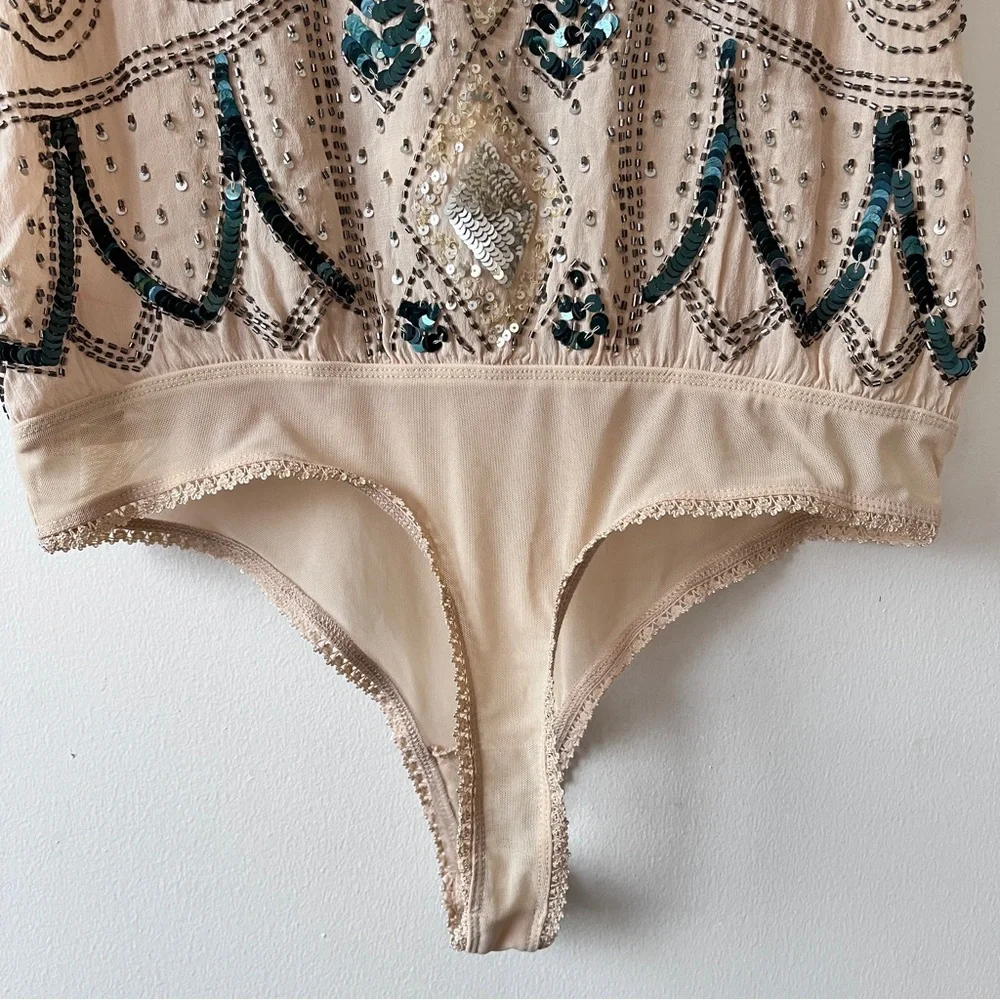 NWT Intimately Free People Glam Ivory Sequin Thong Boho Bodysuit Size S - Picture 7 of 9
